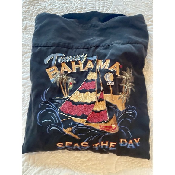 Tommy Bahama Men's Y2K Embroidered Silk Shirt XXL "Seas the Day" Sailboat Island - Picture 7 of 7
